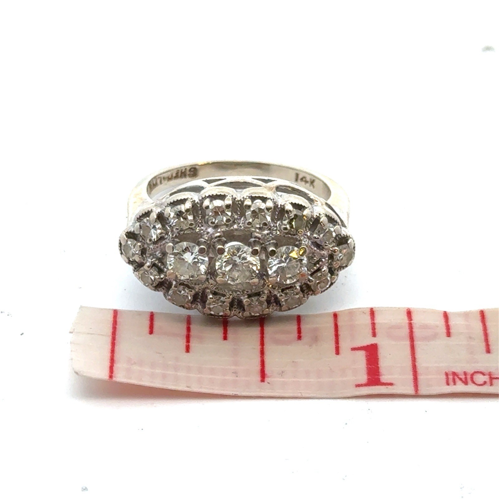 Designer 14k White Gold Art Deco White Diamond Navette Cluster Anniversary Ring