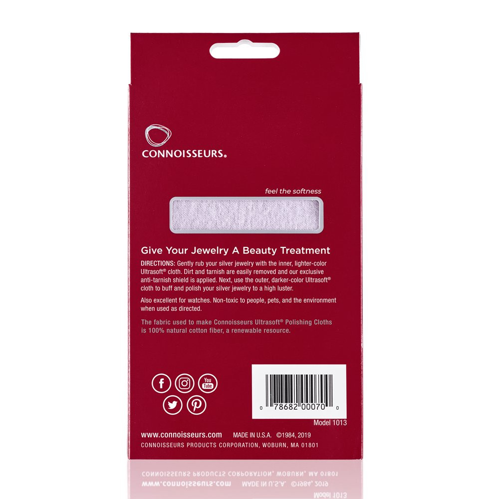 Connoisseurs Silver Jewelry Polishing Cloth Cleans and Polishes All Silver Jewe