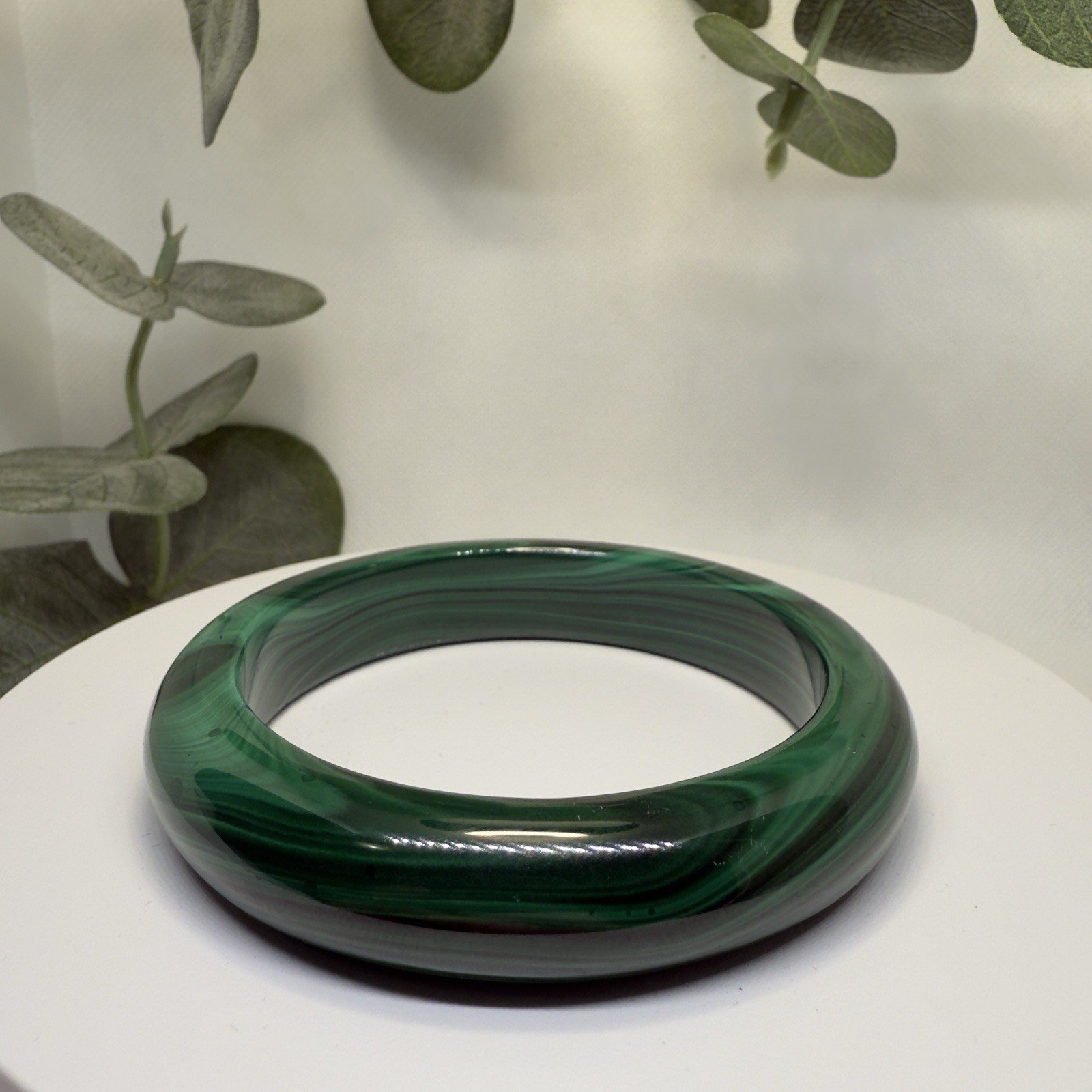 Malachite Hard Bangle Size: 58.7MM Width: 13.4MM
