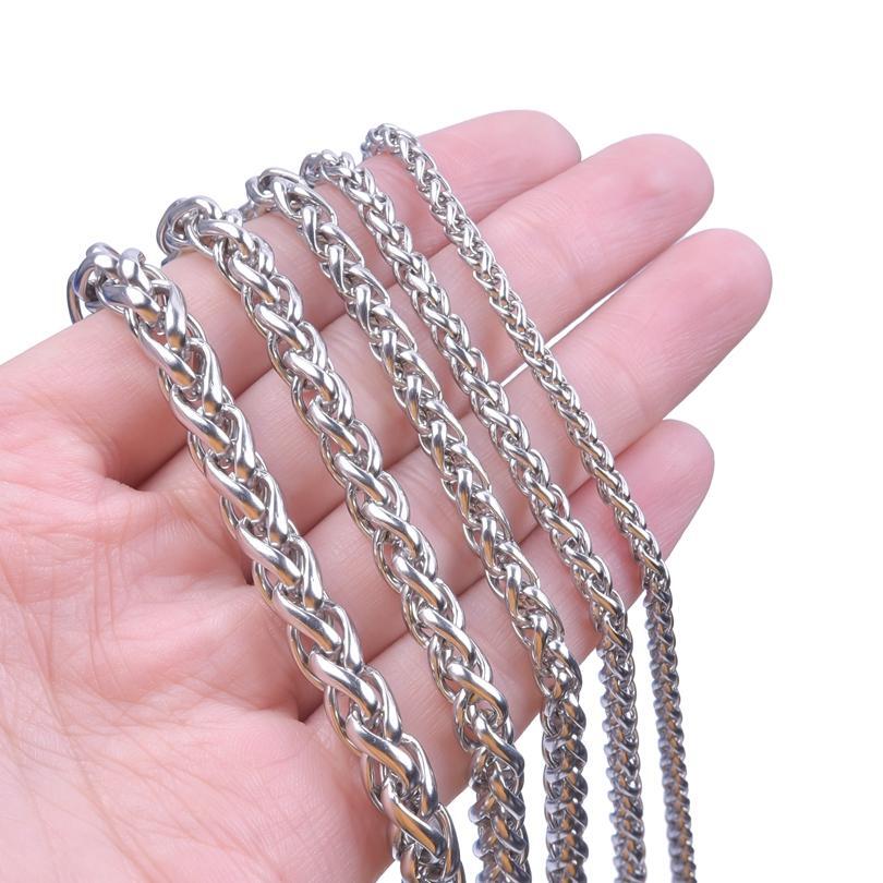 Braided Wheat Link 3-7mm Mens Chain Rainbow Stainless Steel Necklace Gift