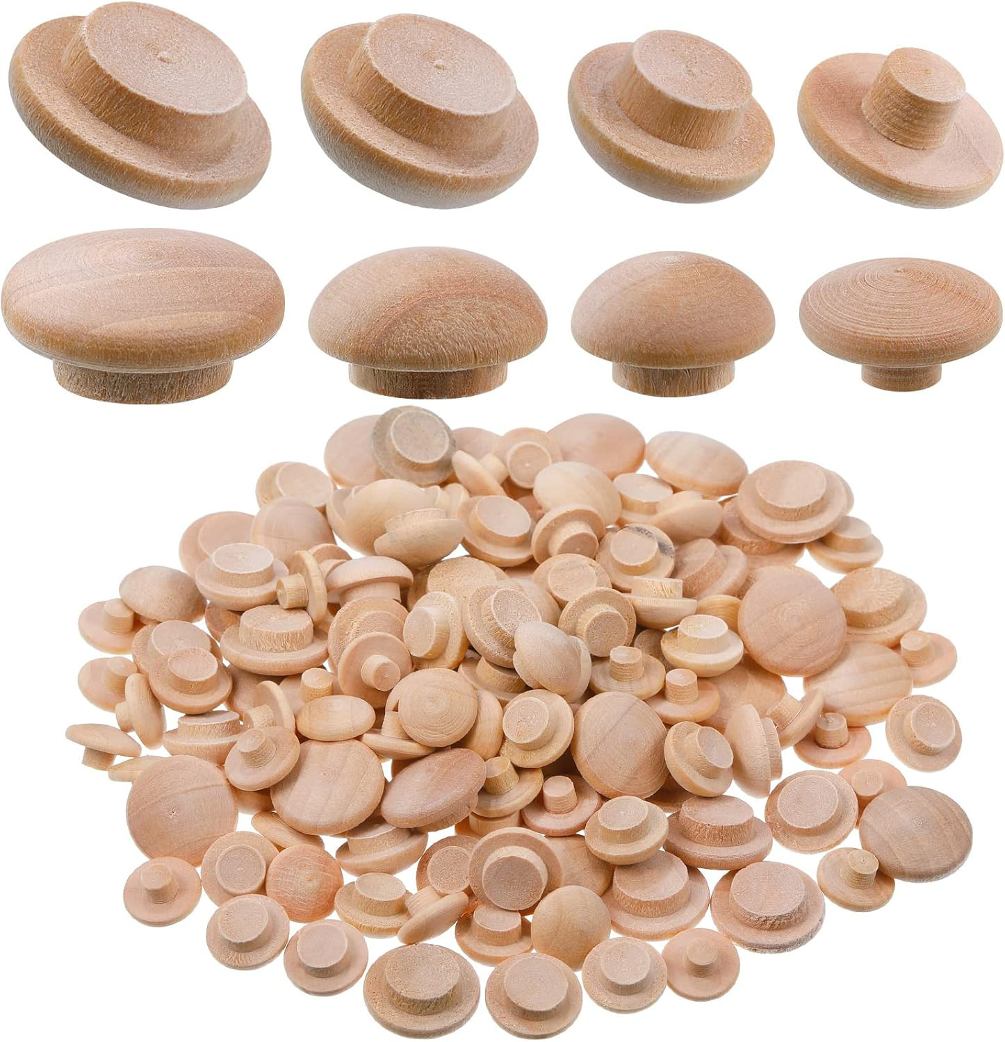 Bucherry 120 Pieces 4 Sizes Wood Plugs Wooden Hole Plugs Button Stoppers Hardwoo