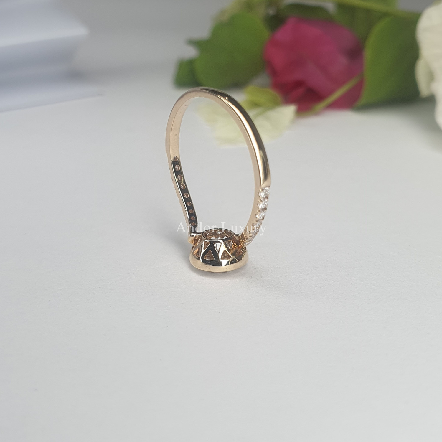 1.24 ct Lab Grown Round Diamond Side Stone Ring in 14K Yellow Gold For Women