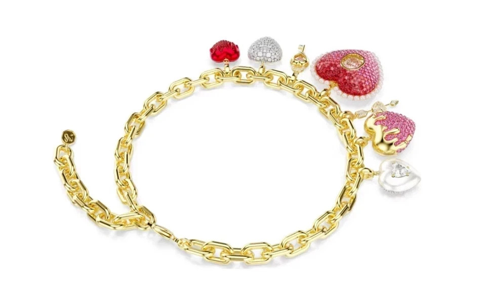 Swarovski Idyllia necklace Mixed cuts, Heart, Key, Multicolored Gold-tone plated