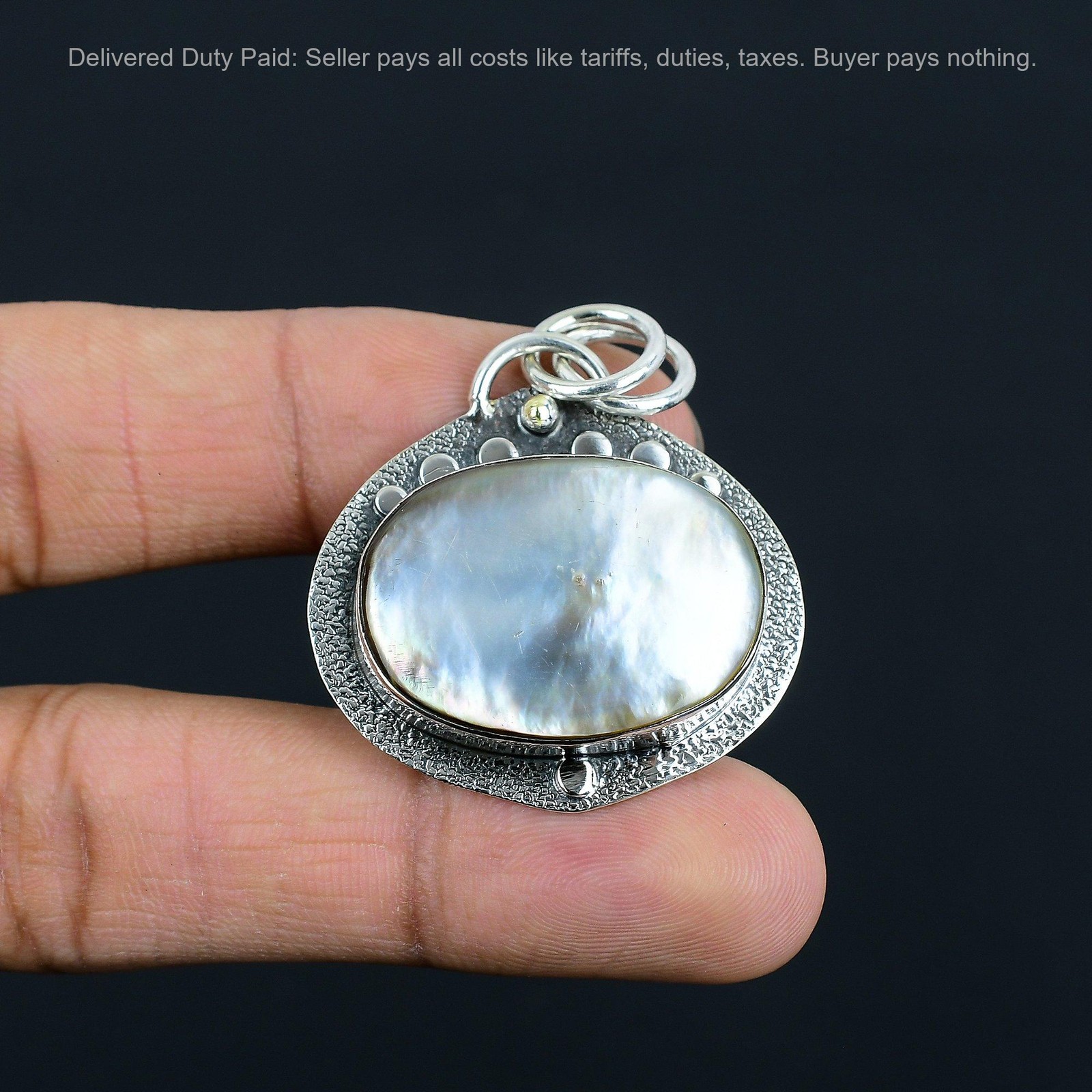 June Oval Natural Mother Of Pearl Artisan Birthday Pendant 925 Sterling Silver