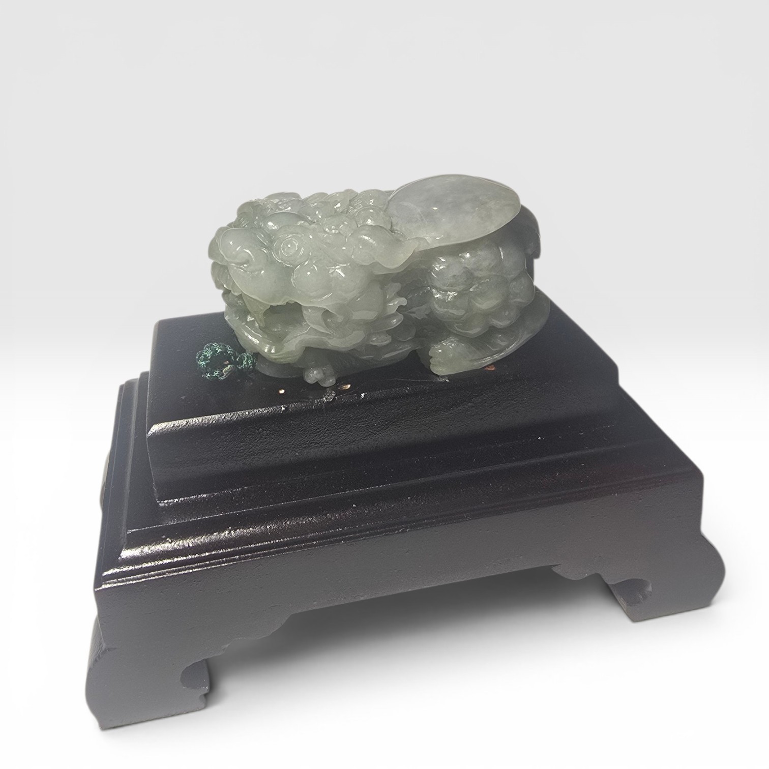 Large Certified Type A Burma Jadeite Jade Pixiu Carving Master Carver Cert Stand
