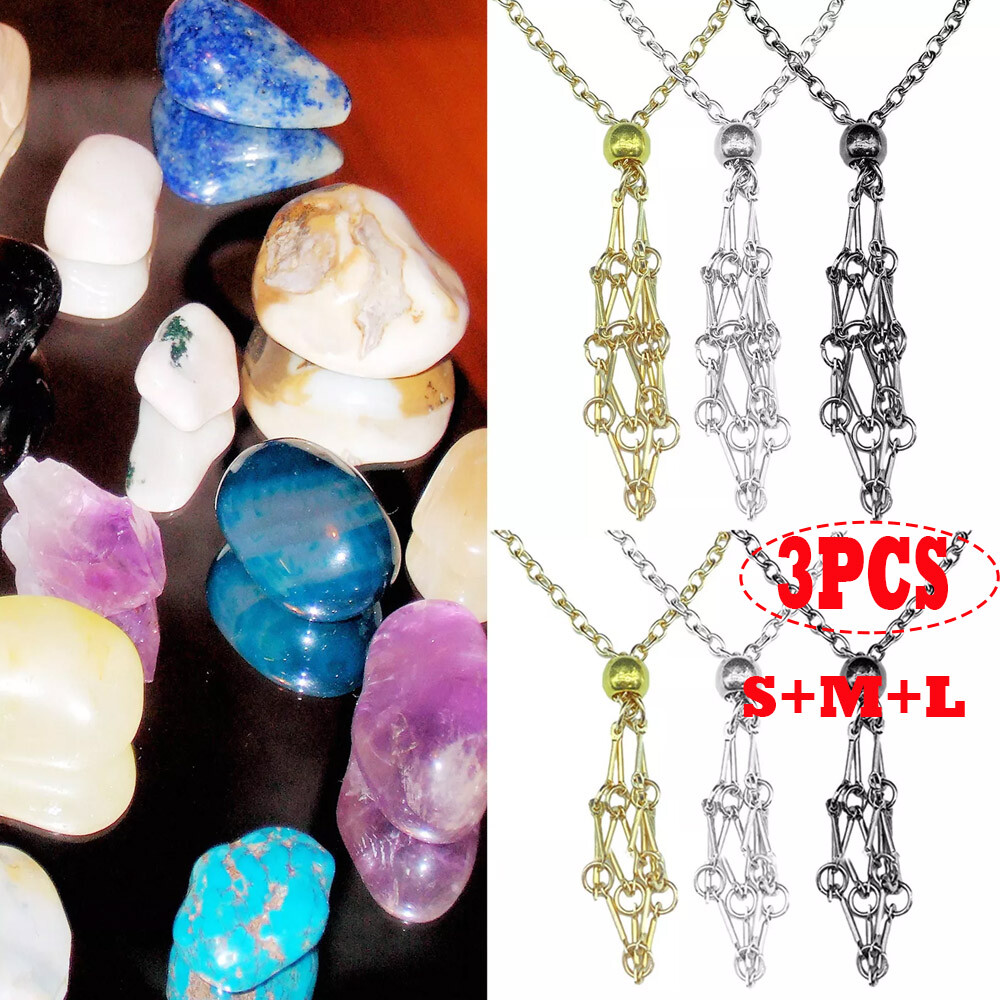 3PCS Stainless Steel Crystal Cage Necklace Holder Net Metal Chain Stone Holder
