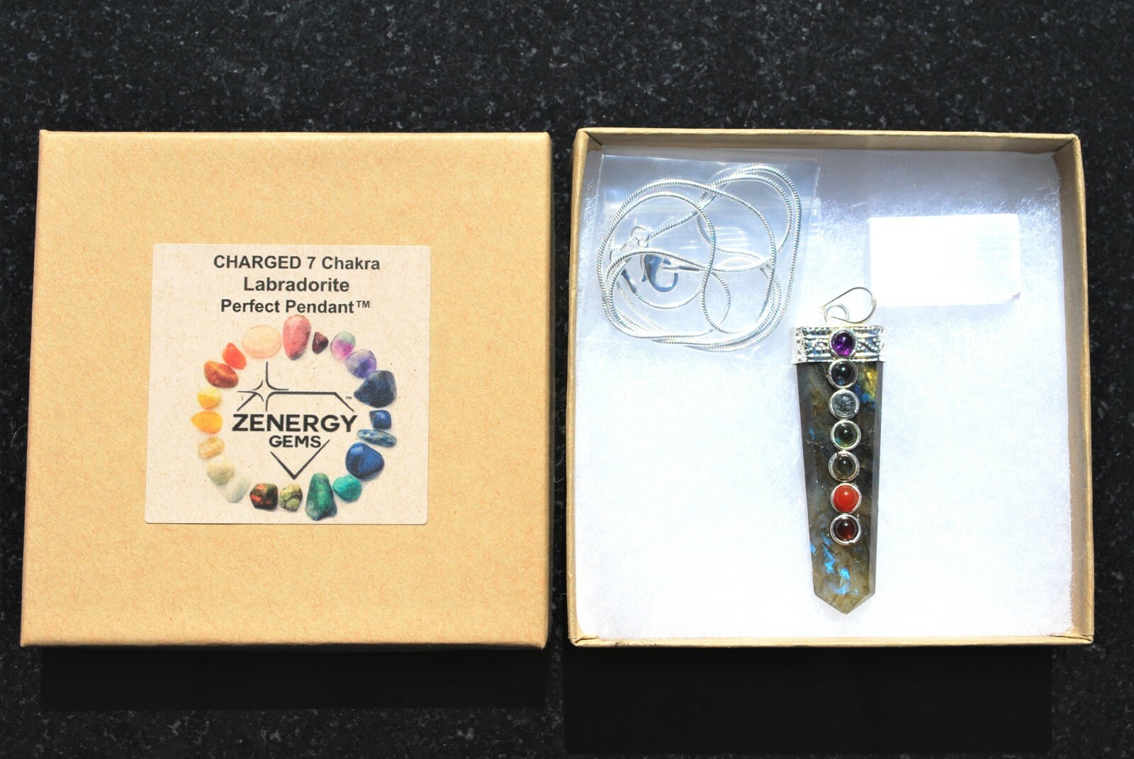 CHARGED 7 Chakra Labradorite Pendant + 20″ 20″ Stainless Steel Chain & Charger