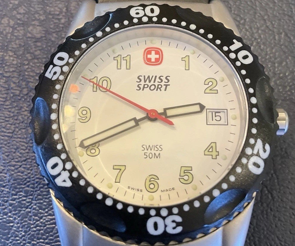 Vintage Swiss Sports Military Field Watch 095.0430 Luminous Dial, Diver Bezel