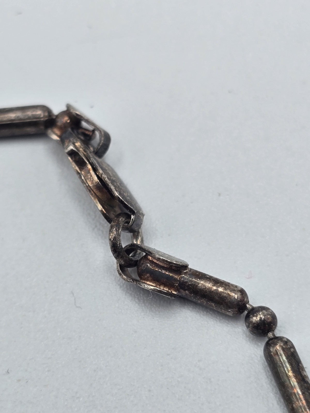 Vintage Sterling Silver Liquid Bar & Bead Ball Chain Necklace 925 Italy Heavy…