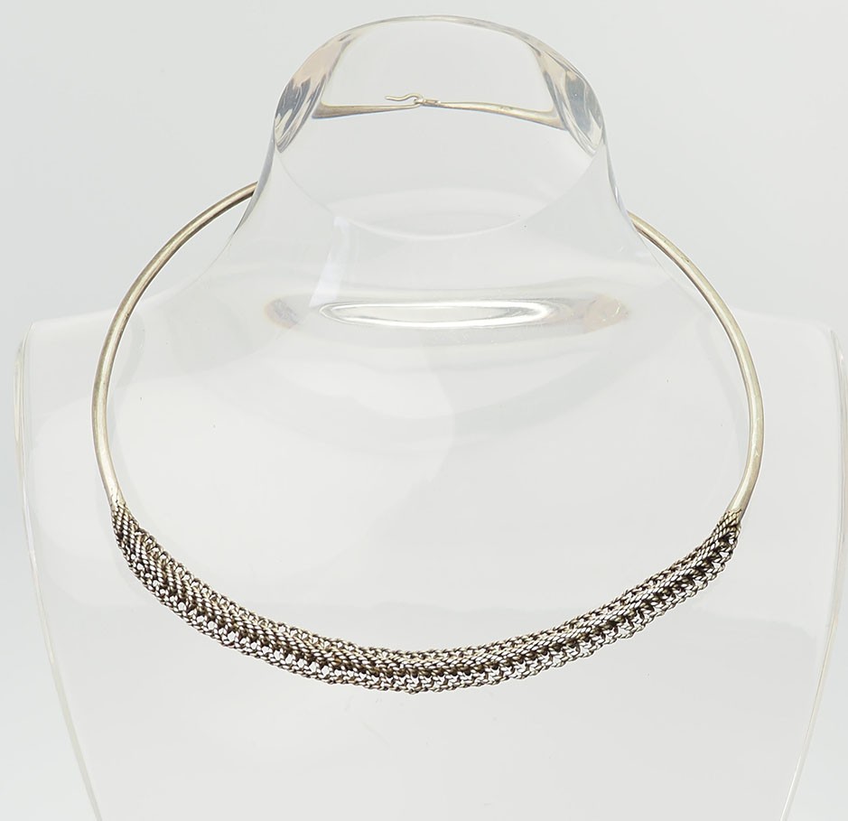 Latvia handmade vintage 875 silver ethnic traditional woven style necklace
