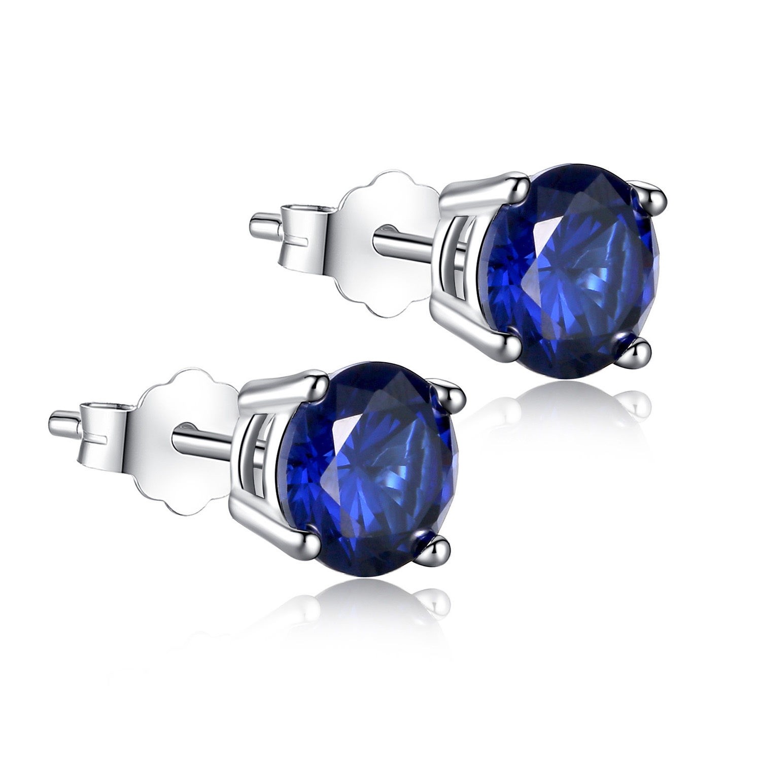 Women Sterling Silver Simulated Blue Sapphire Stud Earrings Set Gift for Girl