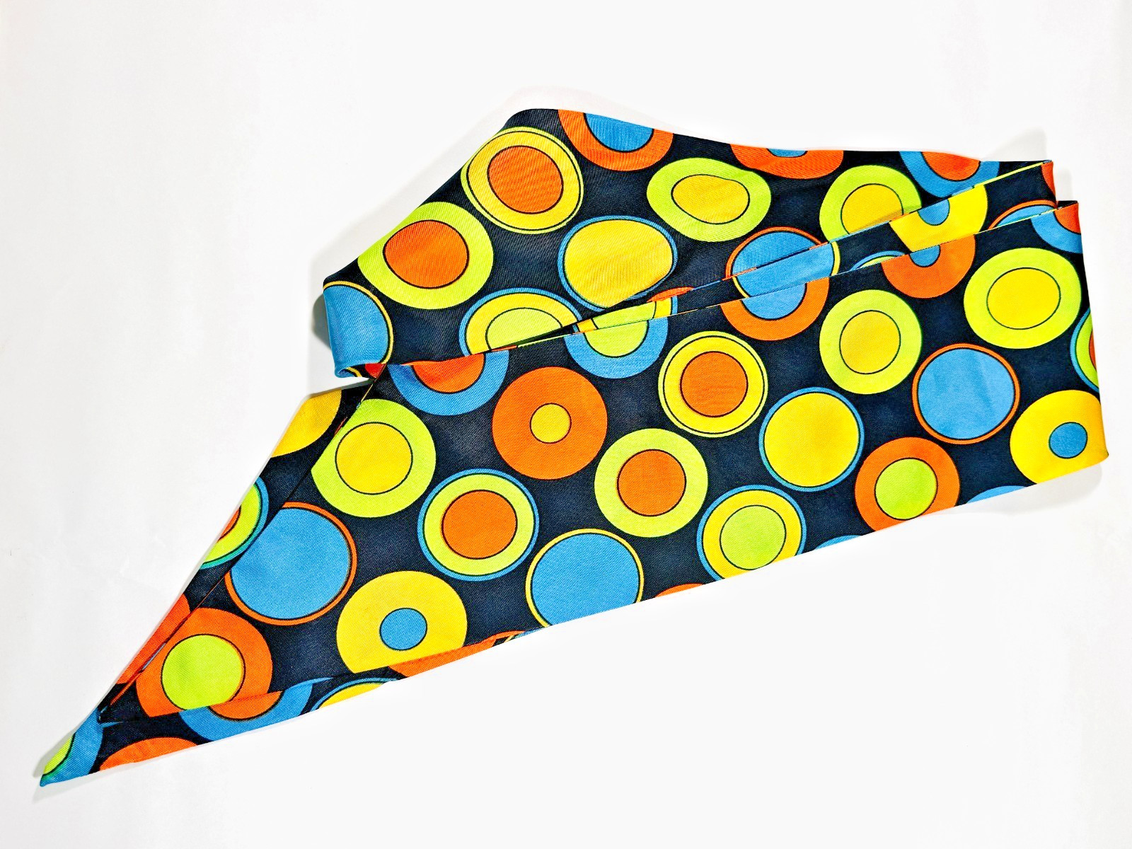 VTG 1970s Mod Psychedelic Hair Scarf & Earring Set Circles Polyester Estate Find