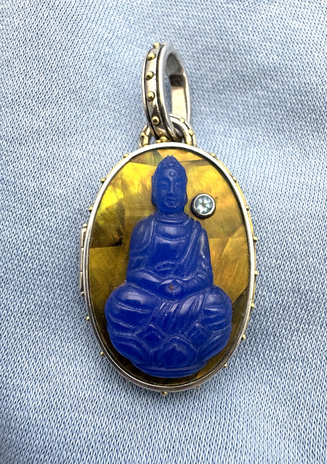 Sajen Big Sterling Silver, Bronze and Gemstone Buddah Locket Pendant 2 1/2″
