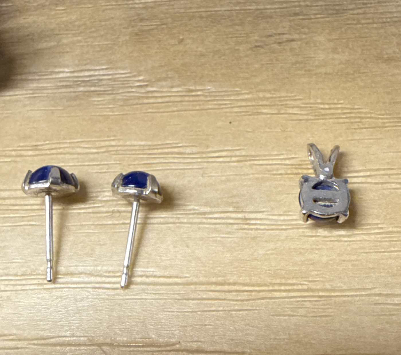 VTG 14K WHT GOLD Blue STAR SAPPHIRE Pendant Earring Set No Backs AN1225-86 EX