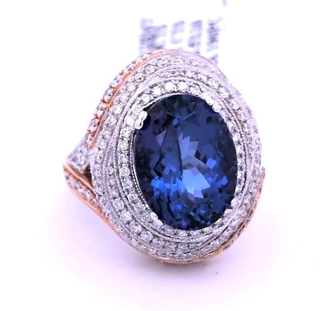 Video 9.89CT 18K White Rose Gold Natural Tanzanite Diamond 💎 Engagement Ring