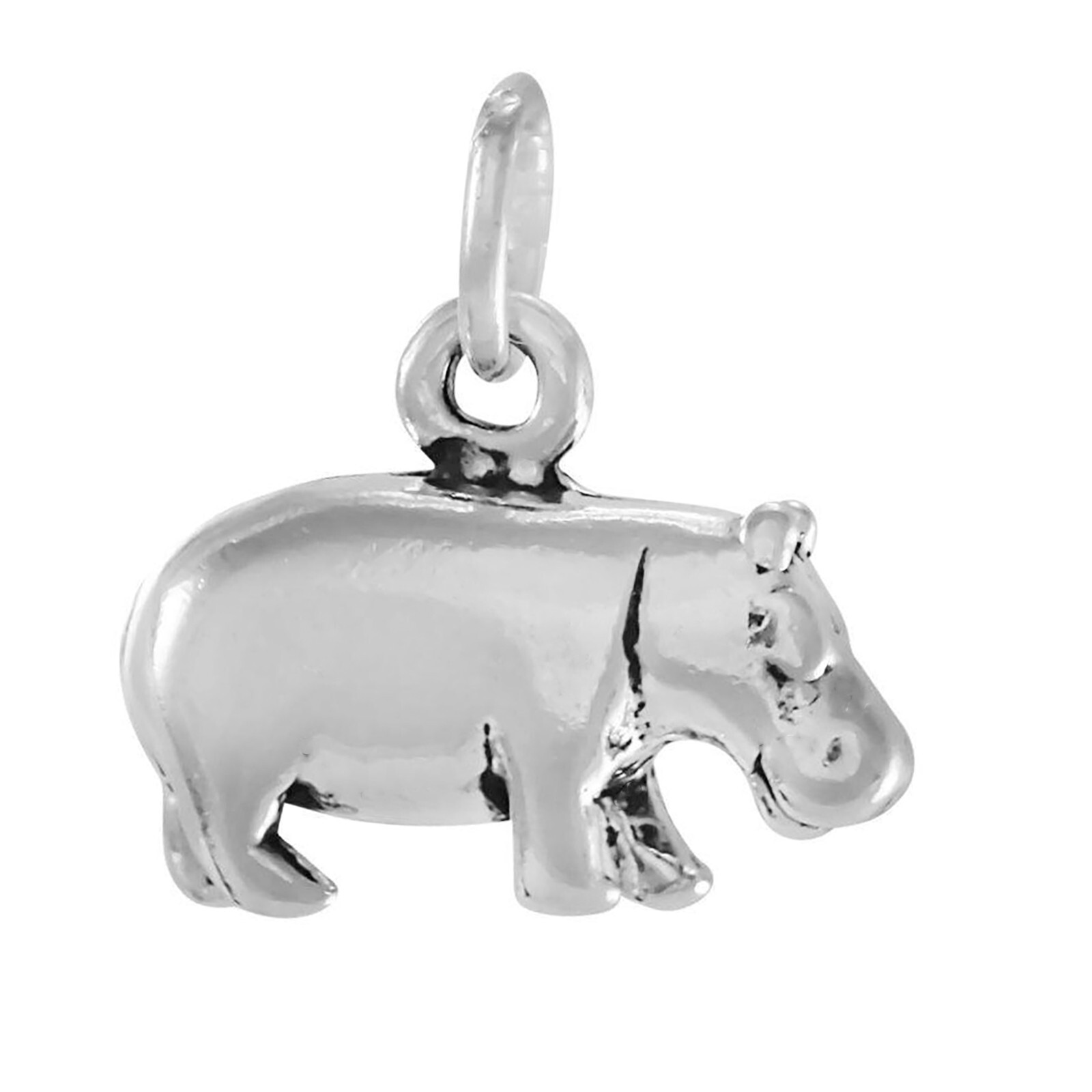 Hippopotamus Hippo 3D 925 Solid Sterling Silver Charm Pendant MADE IN USA