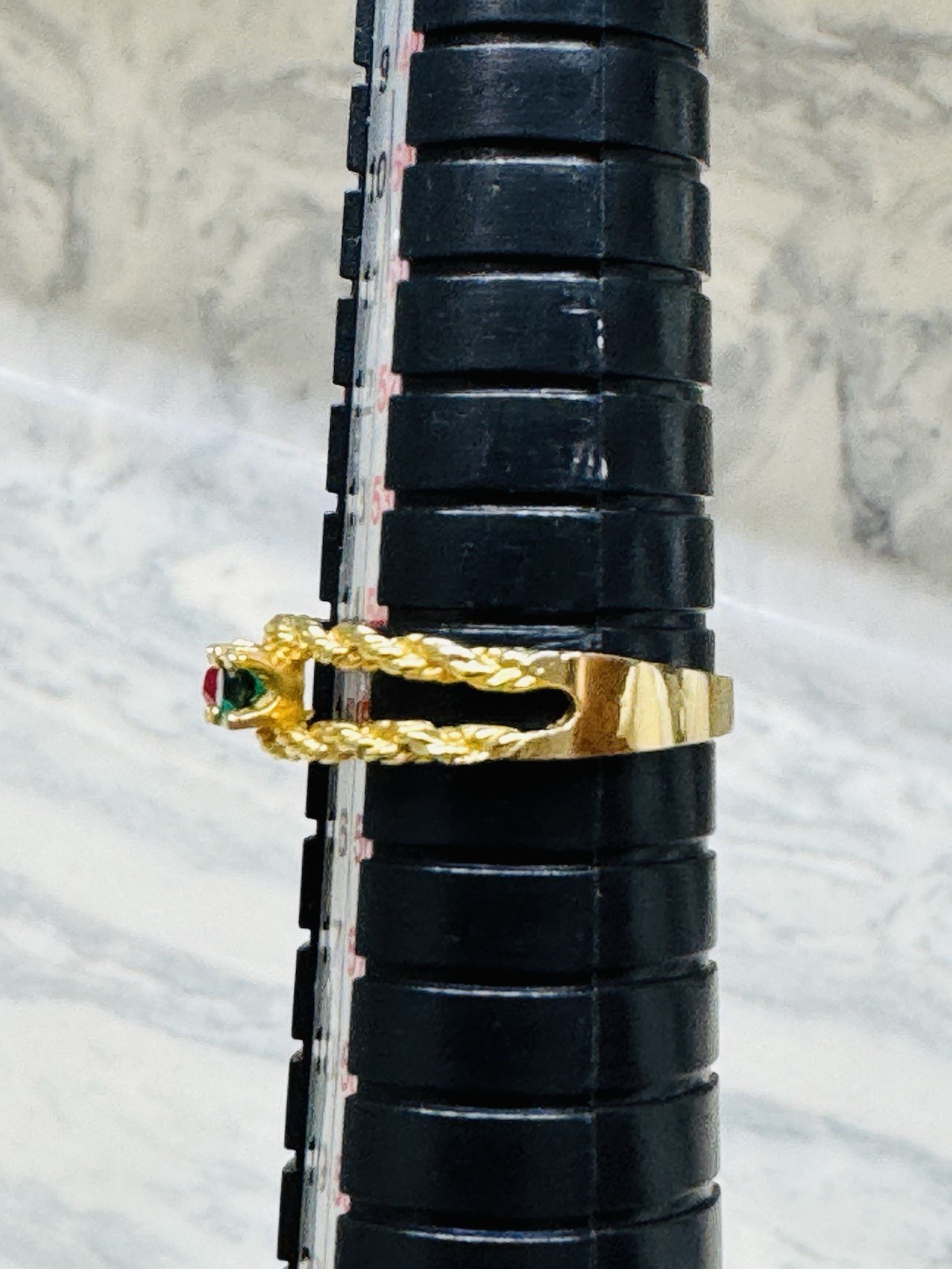 Vintage Gold Plated Sample Ring 3 Stone Blue Red Green CZ Size 7 Twisted Band