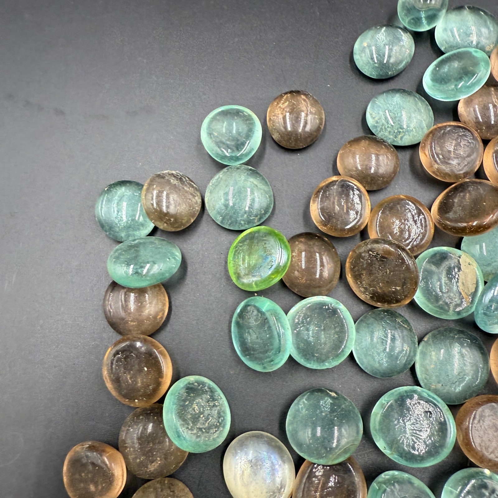 Vintage Glass Cabochons Pebbles Lot Brown Green Blue