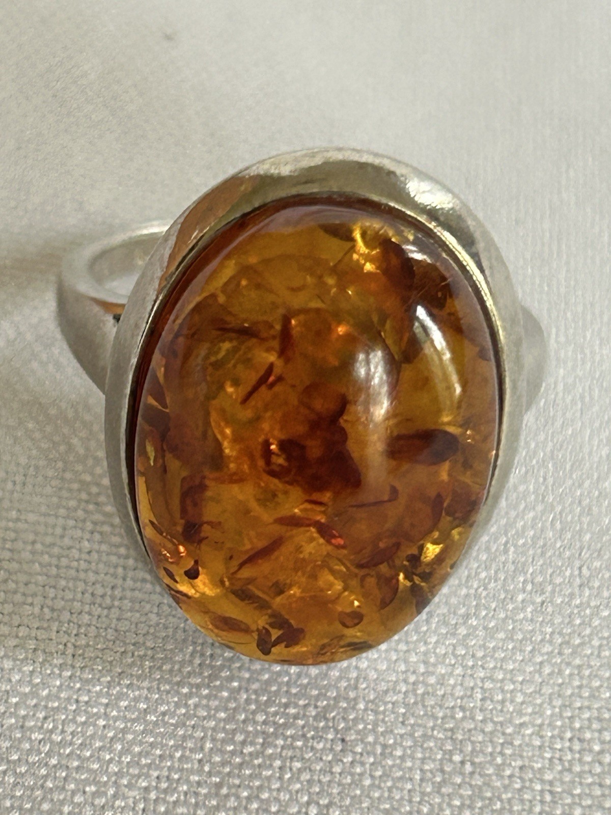 Vintage Sterling Silver 925 Baltic Amber Cocktail Ring Sz 8 Made In Poland