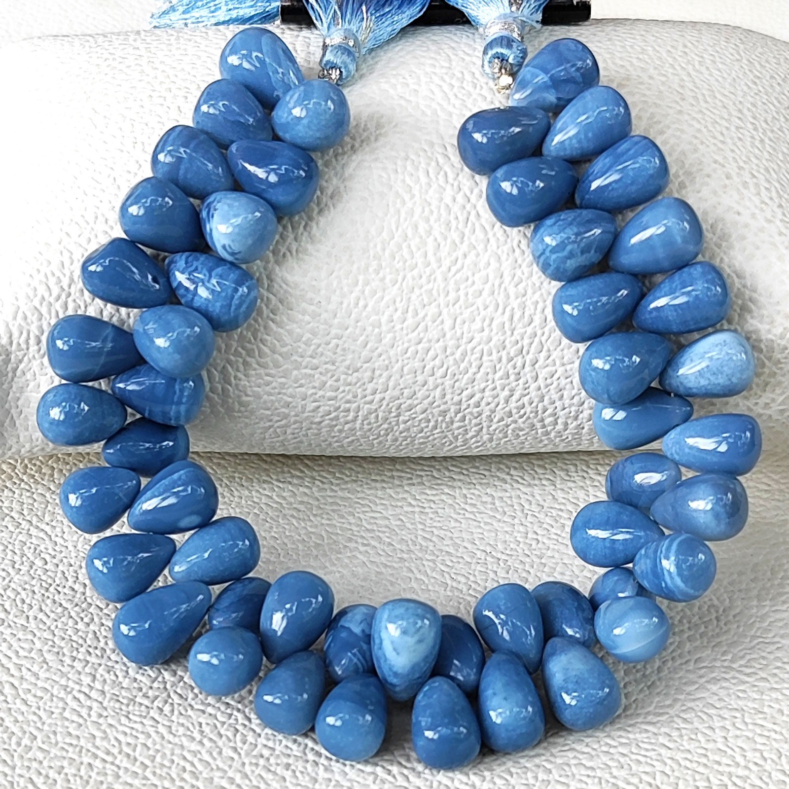 Peruvian Blue Opal Smooth Drop Beads 10×7-11x8mm Gemstone 8″ Strand