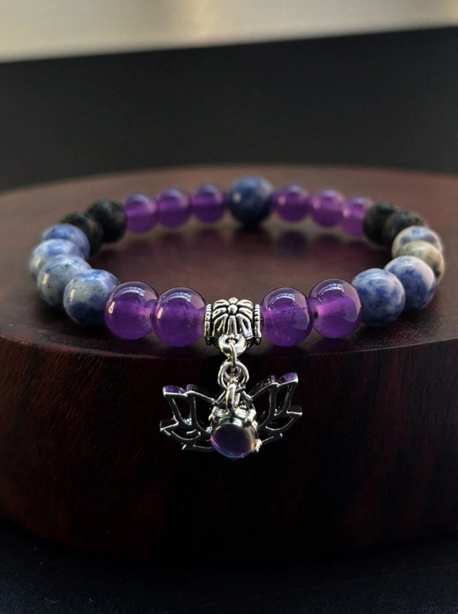 Chakra Healing Natural Stone Round Gemstone Lotus Energy Beads Bracelet Jewelry