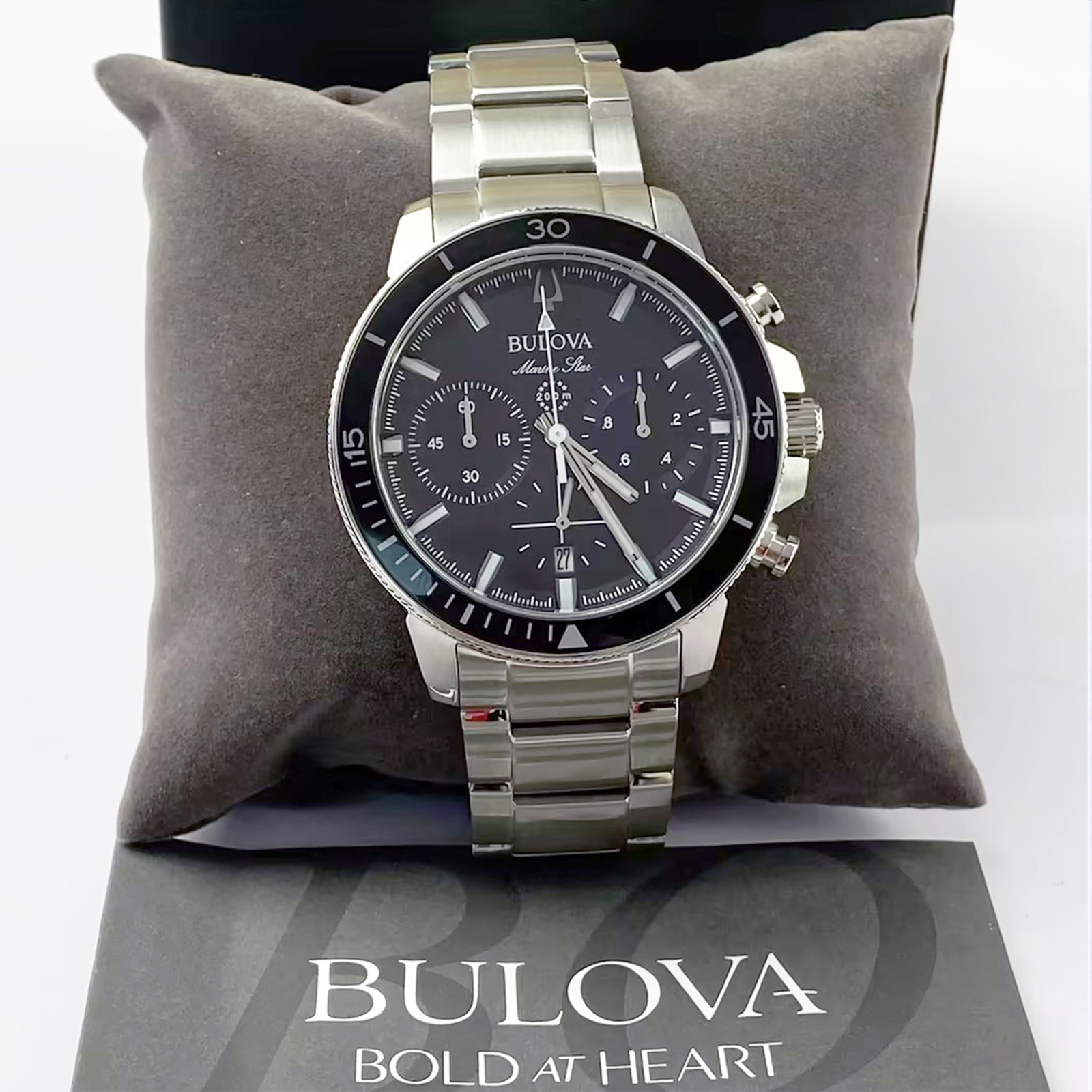 Bulova Marine Star C Men’s Classic 96B272 Black Dial Quartz Watch 45mm Steel