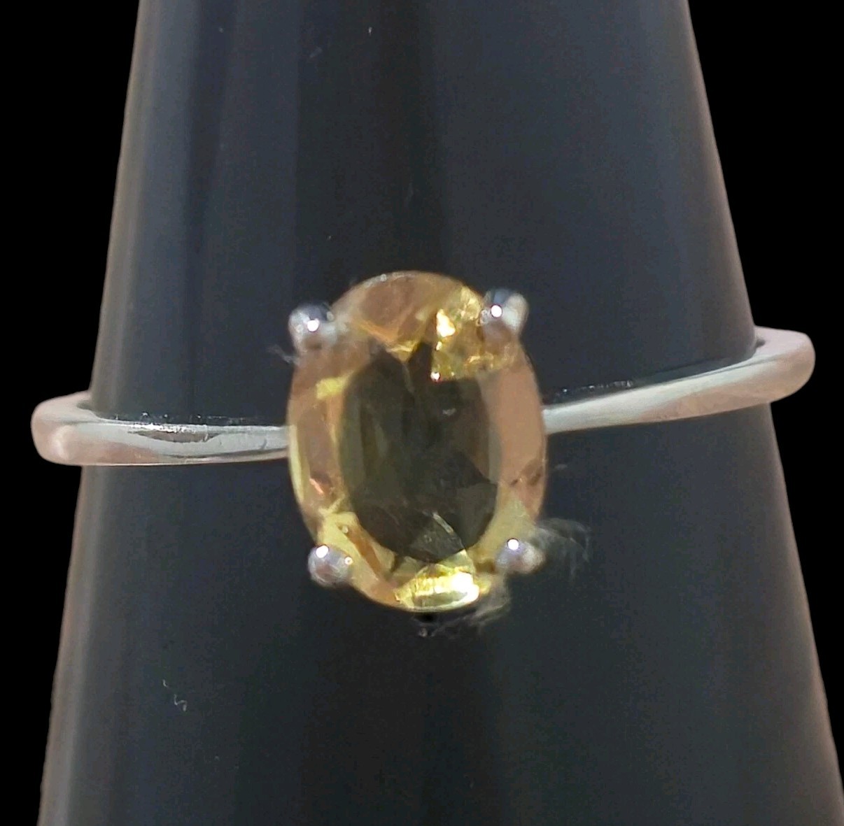 925 Sterling Silver Yellow Citrine Oval Gemstone Solitaire Ring 1.52g Size 8