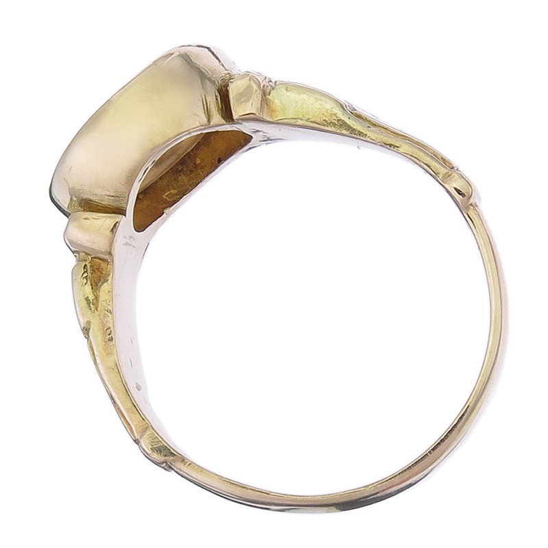 Signet Ring Colour Stone Figurine 750 Yellow Gold Antique