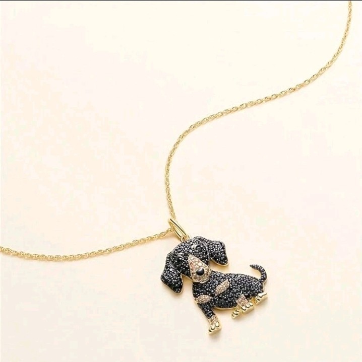 Gold-Plated Black and Gold Dachshund Pendant Necklace
