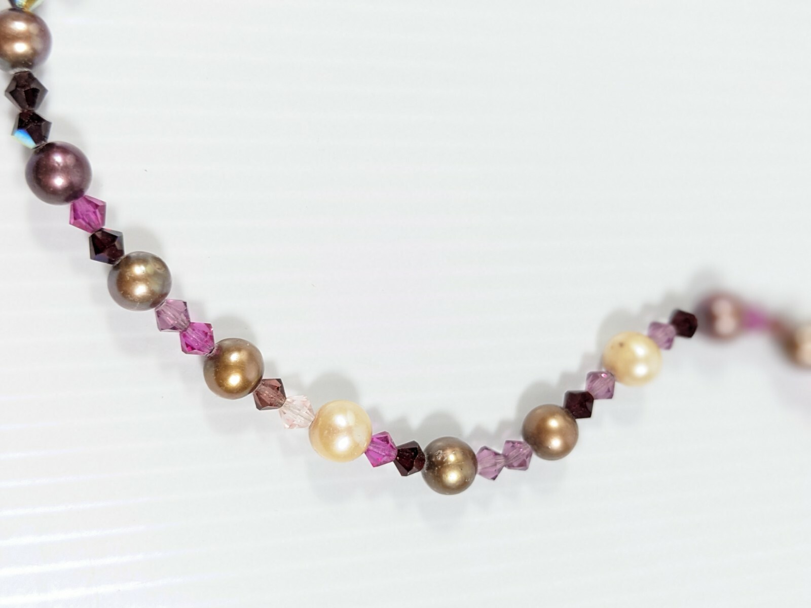 Artisan Pink Glass Bead Brown Ivory Pearl Choker Necklace Magnetic Clasp 18 inch