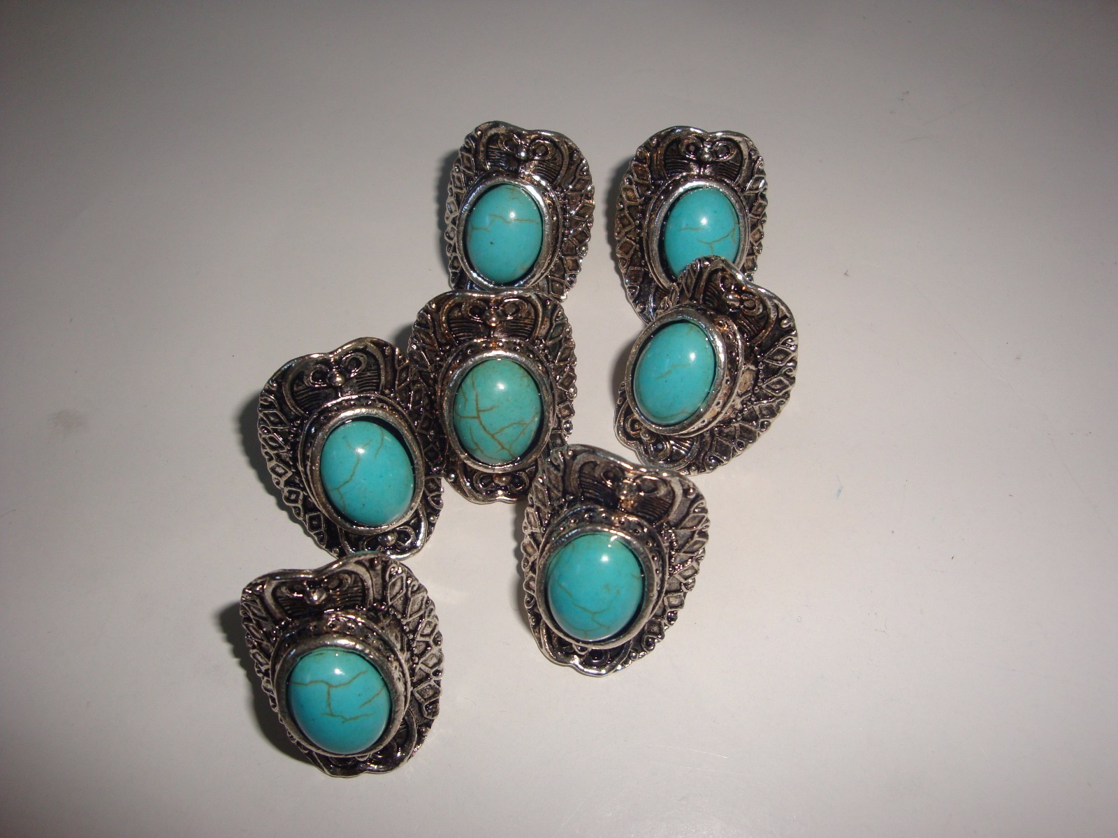 Wholesale Lot of 12 Turquoise Fashion Rings ~ Adjustable ~ Fit Sizes 6 to 10