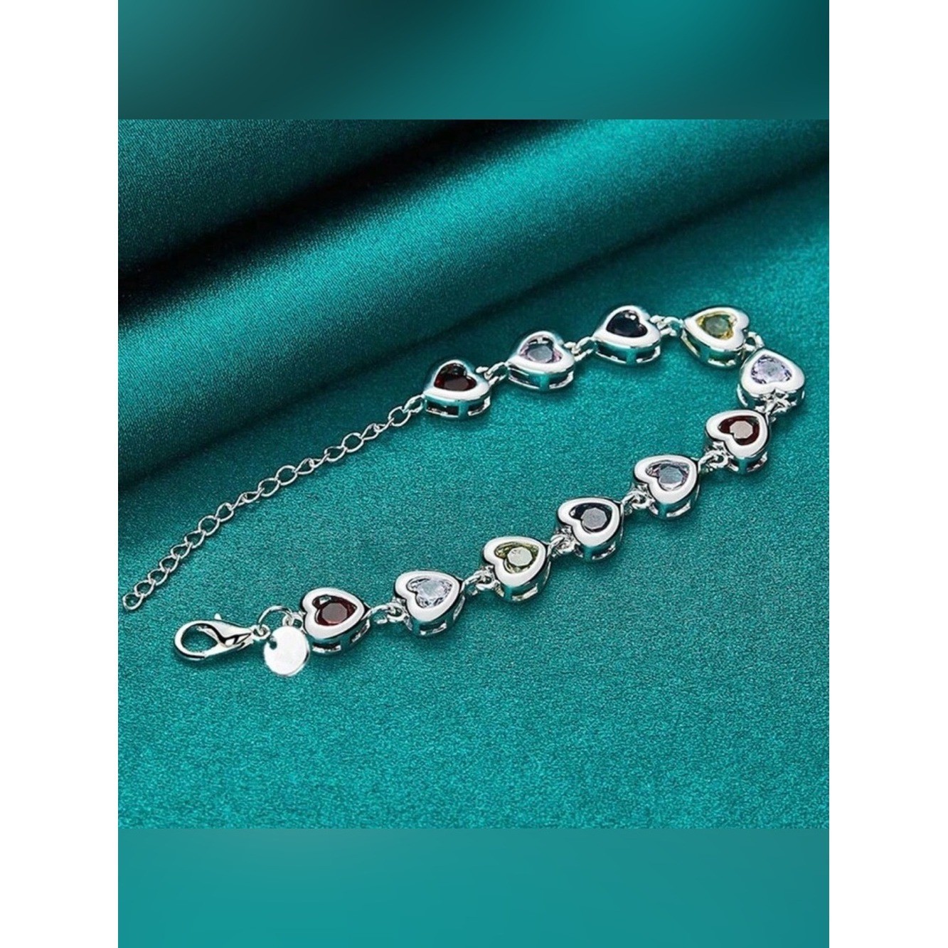 925 Sterling Silver Plated Elegant heart Charm Bracelets with Crystal Stones