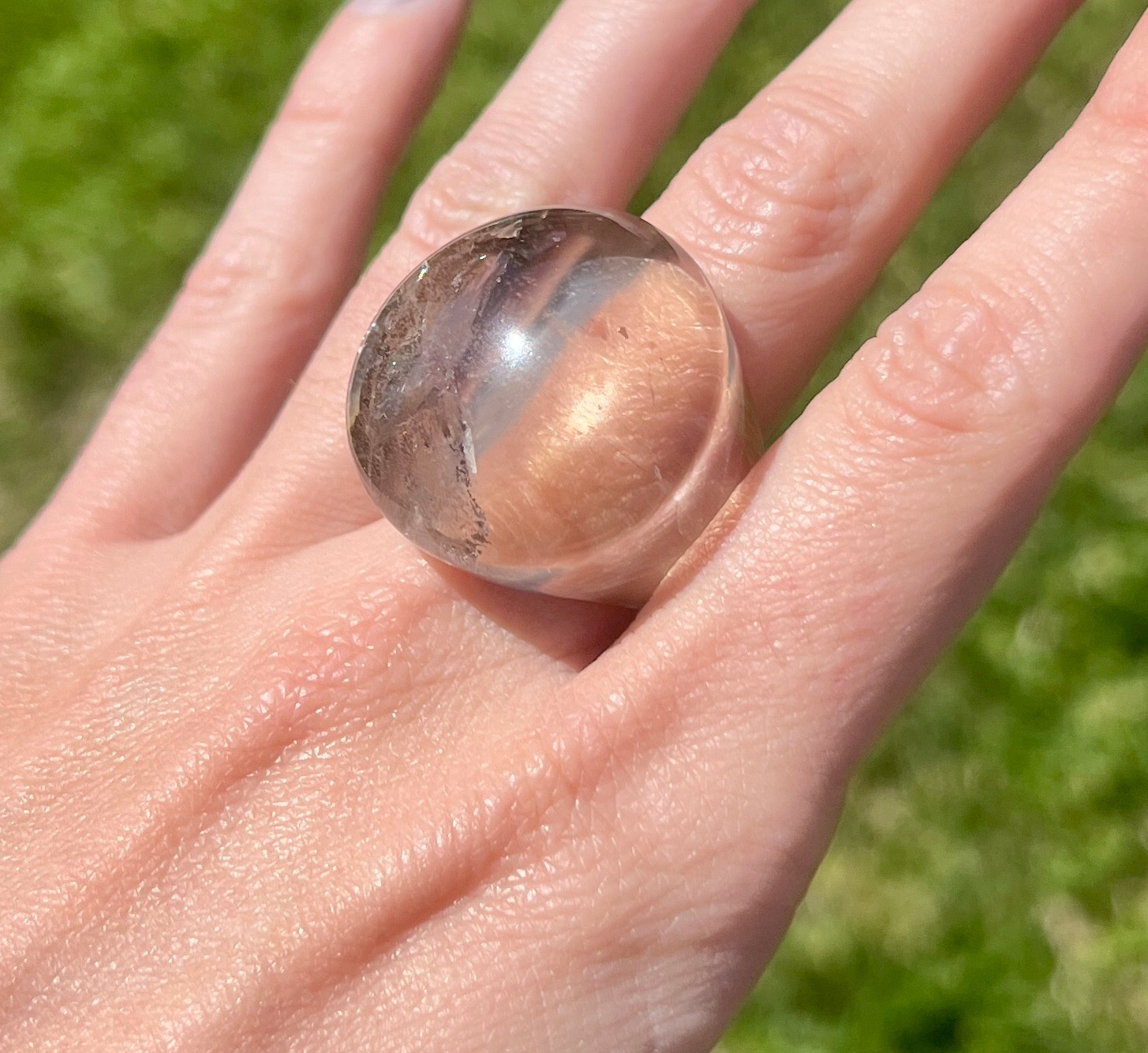 Smoky Quartz Sphere Gemstone Chunky Ring – Handmade Ring – Size 6