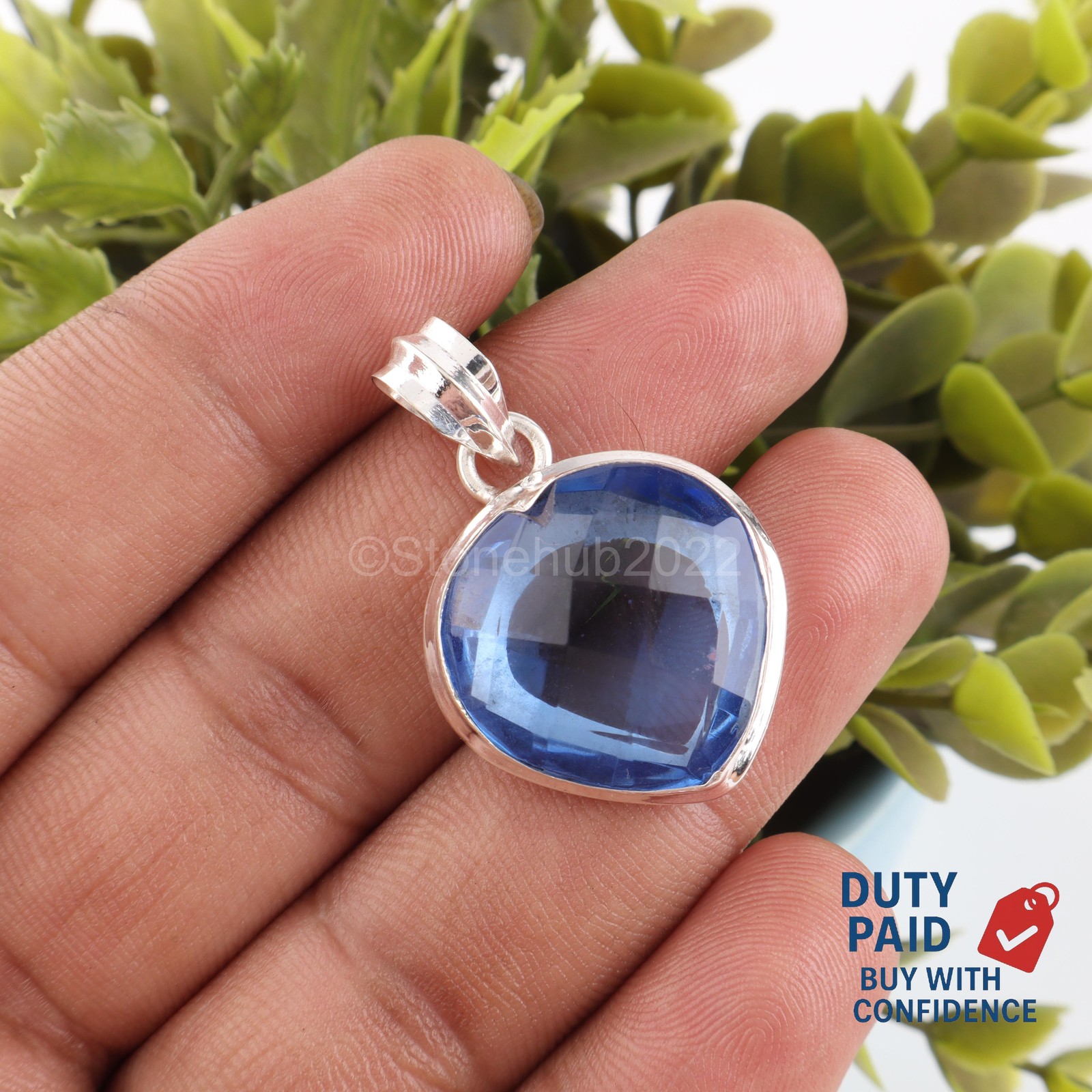 925 Sterling Silver Genuine Tanzanite Daughter Channel Set Art Deco Boho Pendant