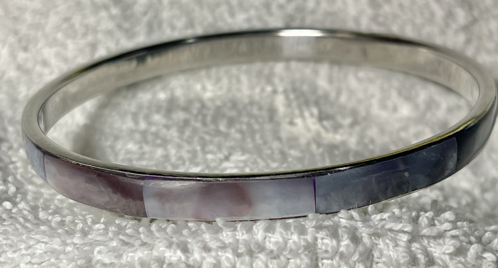 Slate Blue Gray Abalone Inlay Shell Bangle Bracelet Beach Jewelry Silver Tone