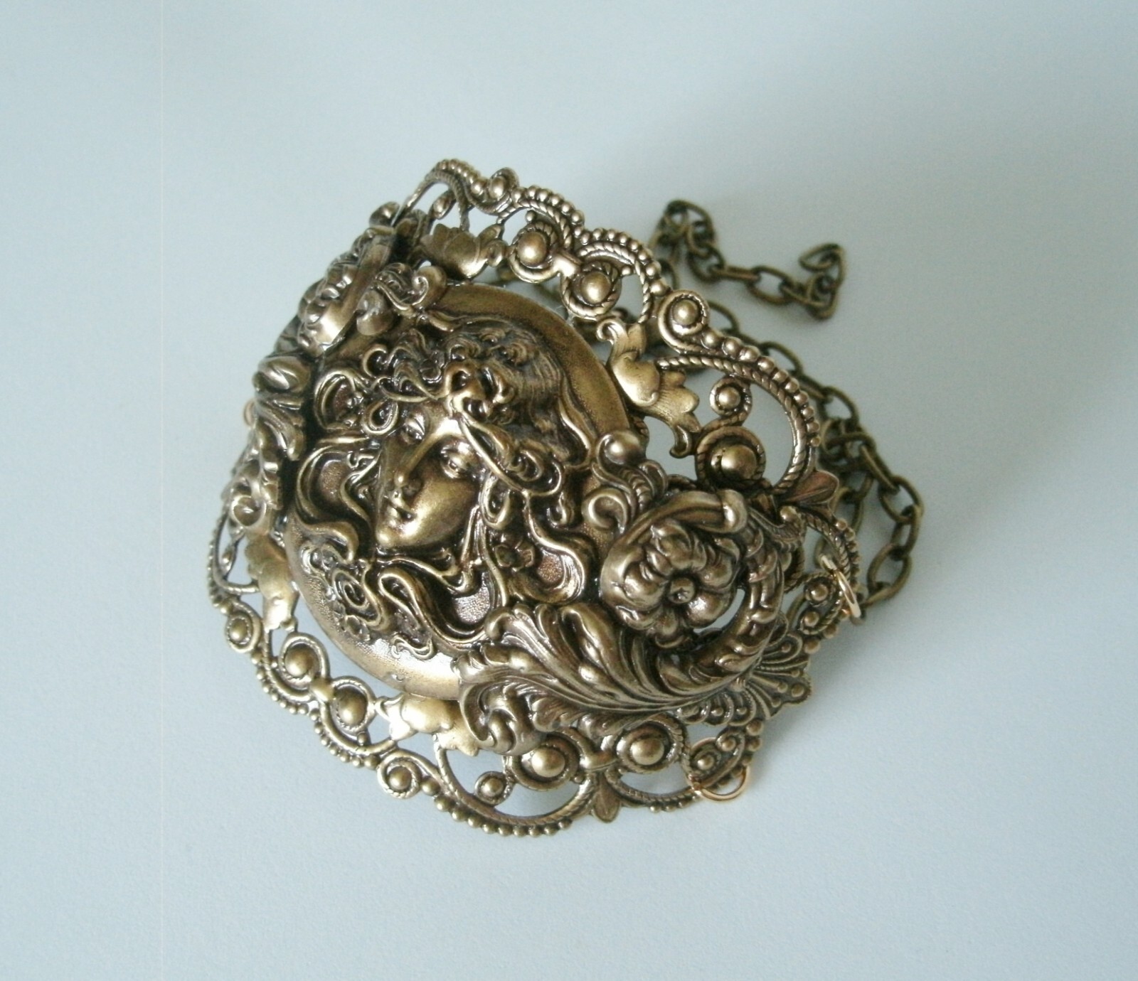 Art Nouveau Victorian Art Deco Renaissance Edwardian Gothic Mucha Brass Bracelet