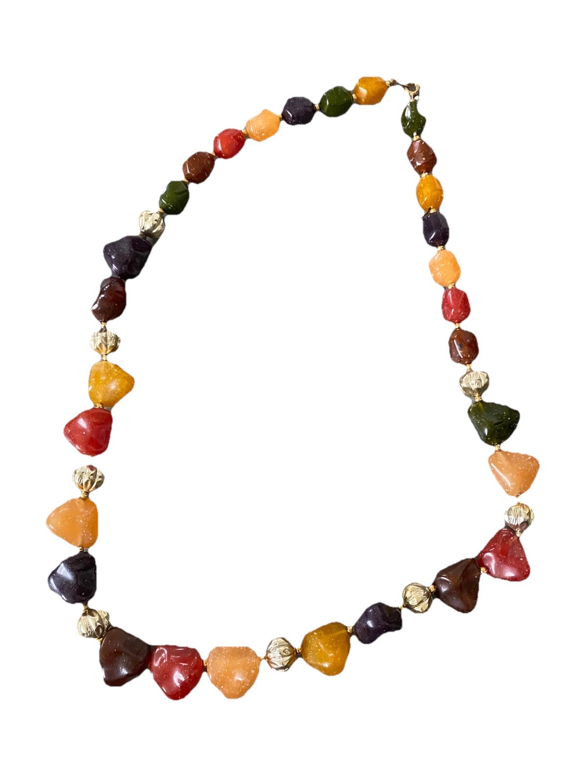Costume Gemstone Beaded Silver Tone Green Red Yellow Purple Artisan Necklace