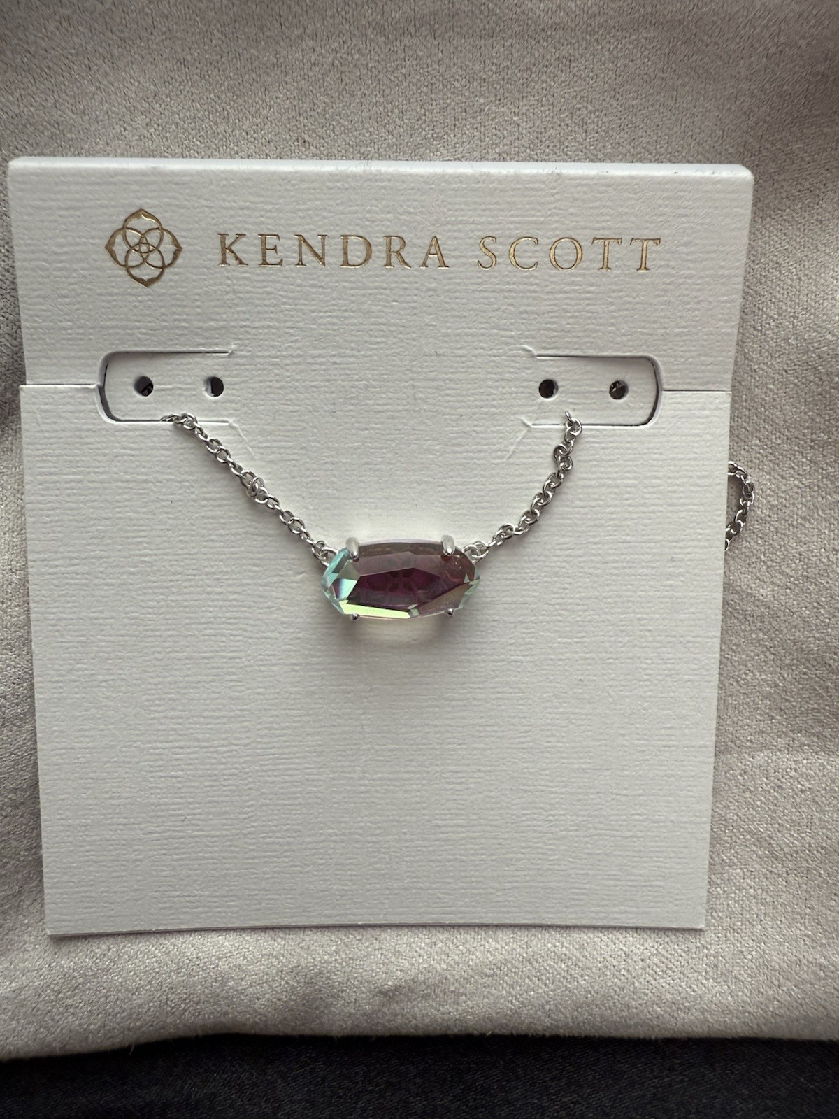 NWT Kendra Scott Ever Dichroic Pendant Necklace Silver Tone MSRP $60 W/Pouch
