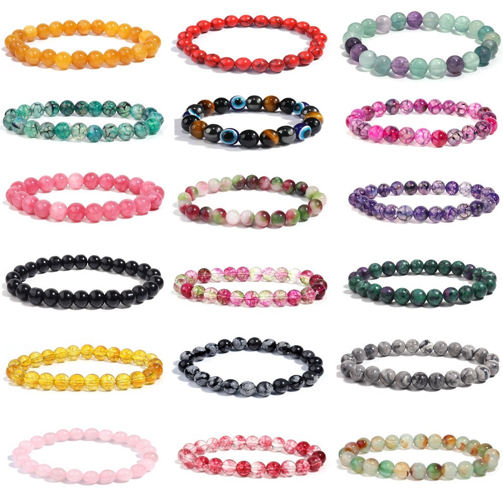 4mm-10mm Natural Gemstone Beaded Stretch Bracelet Crystal Healing Reiki Gifts