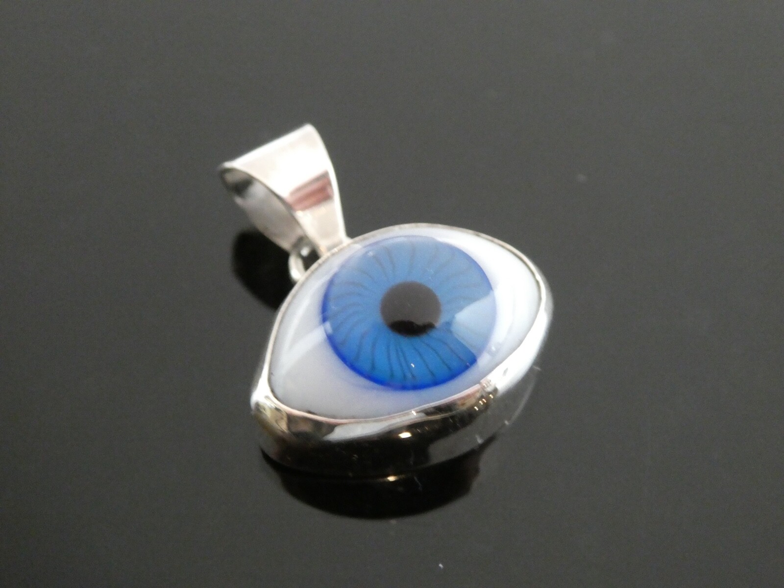 EVIL EYE Sterling Silver 925 Glass Protection Amulet Lucky Pendant Taxco Mexico