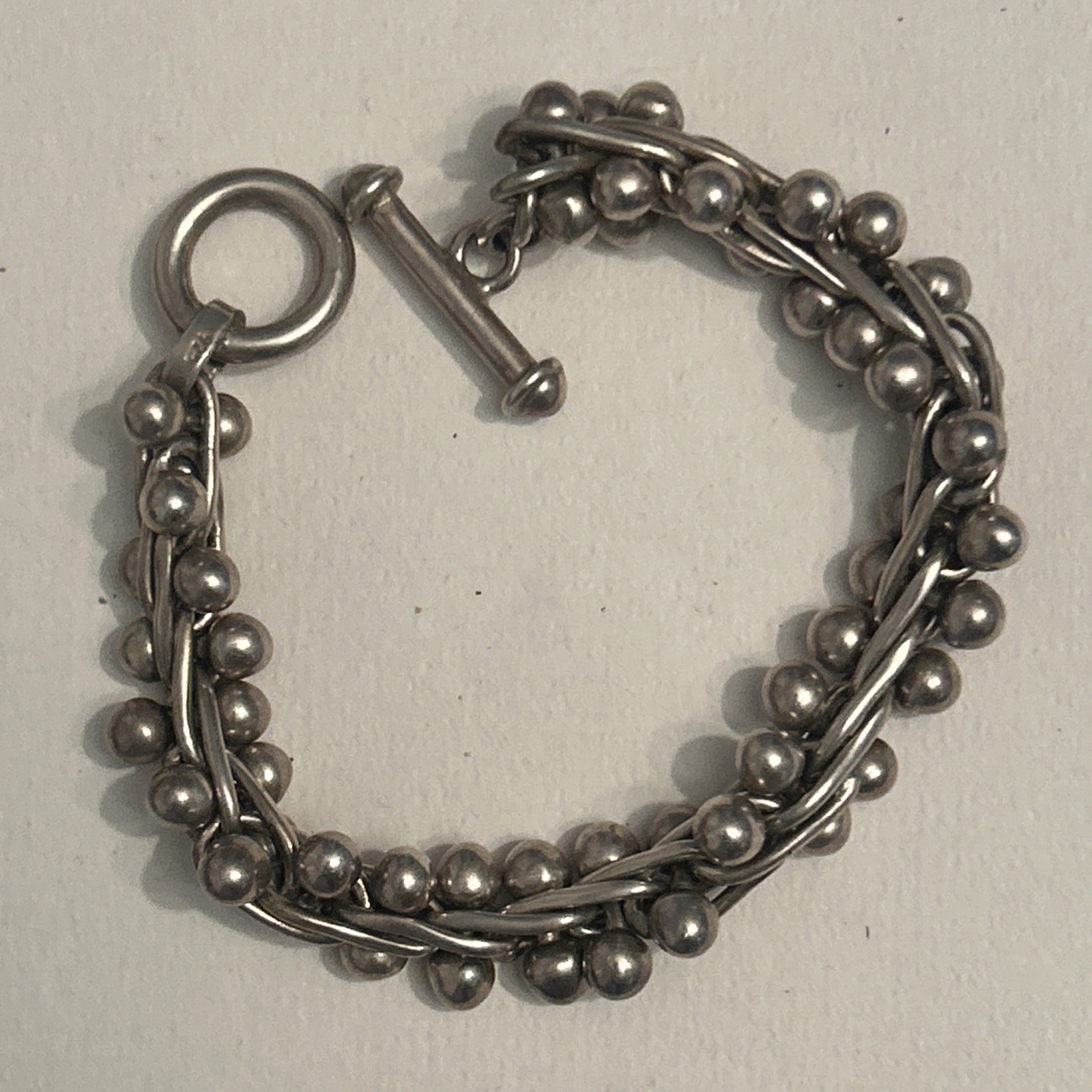 Sterling Silver Bracelet 925 Heavy DNA Bead Ball Chain Link Modernist 74g /8in