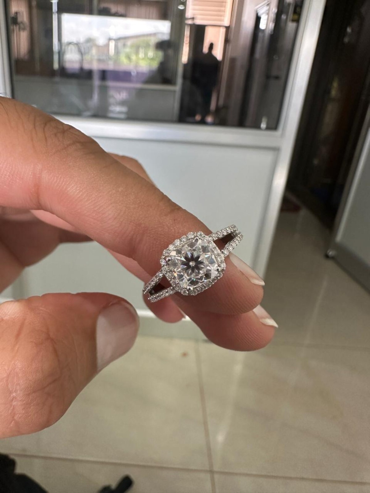 Cushion Moissanite Halo Ring 925 Silver Engagement Ring Bridal Wedding Gift
