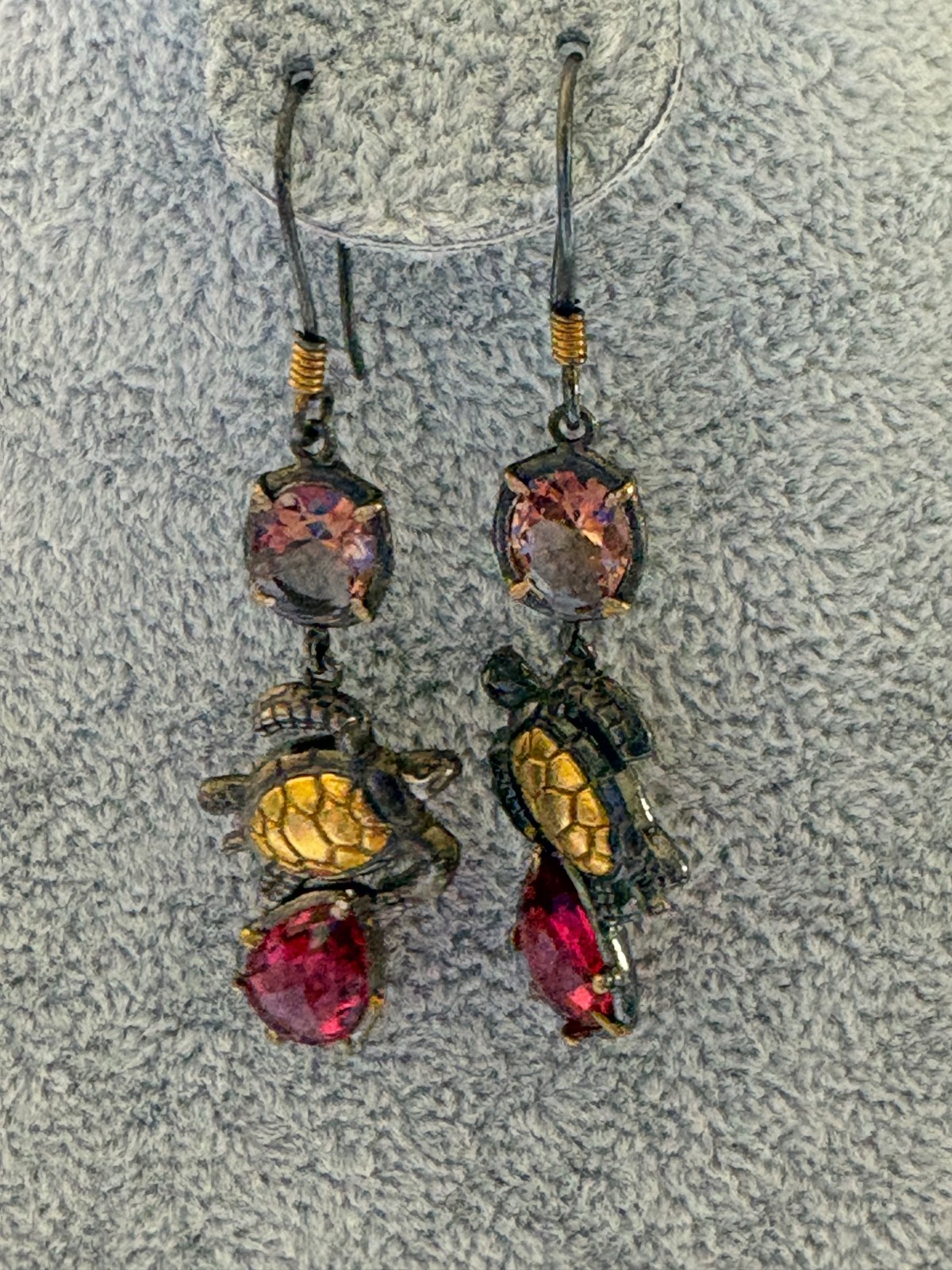Dangly 925 sterling 18k gold fill turtle earrings