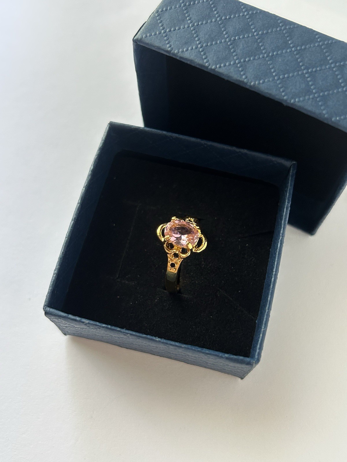 Vintage Pink Cubic Zirconia Ring Gold Plated Womens Size 6.5