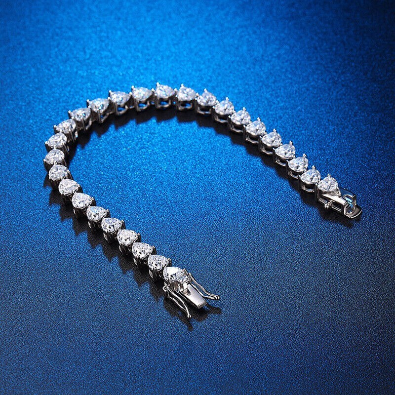 MOISSANITE Tennis Bracelet 5mm Heart Cut D Color VVS1 Women 925 Sterling Silver