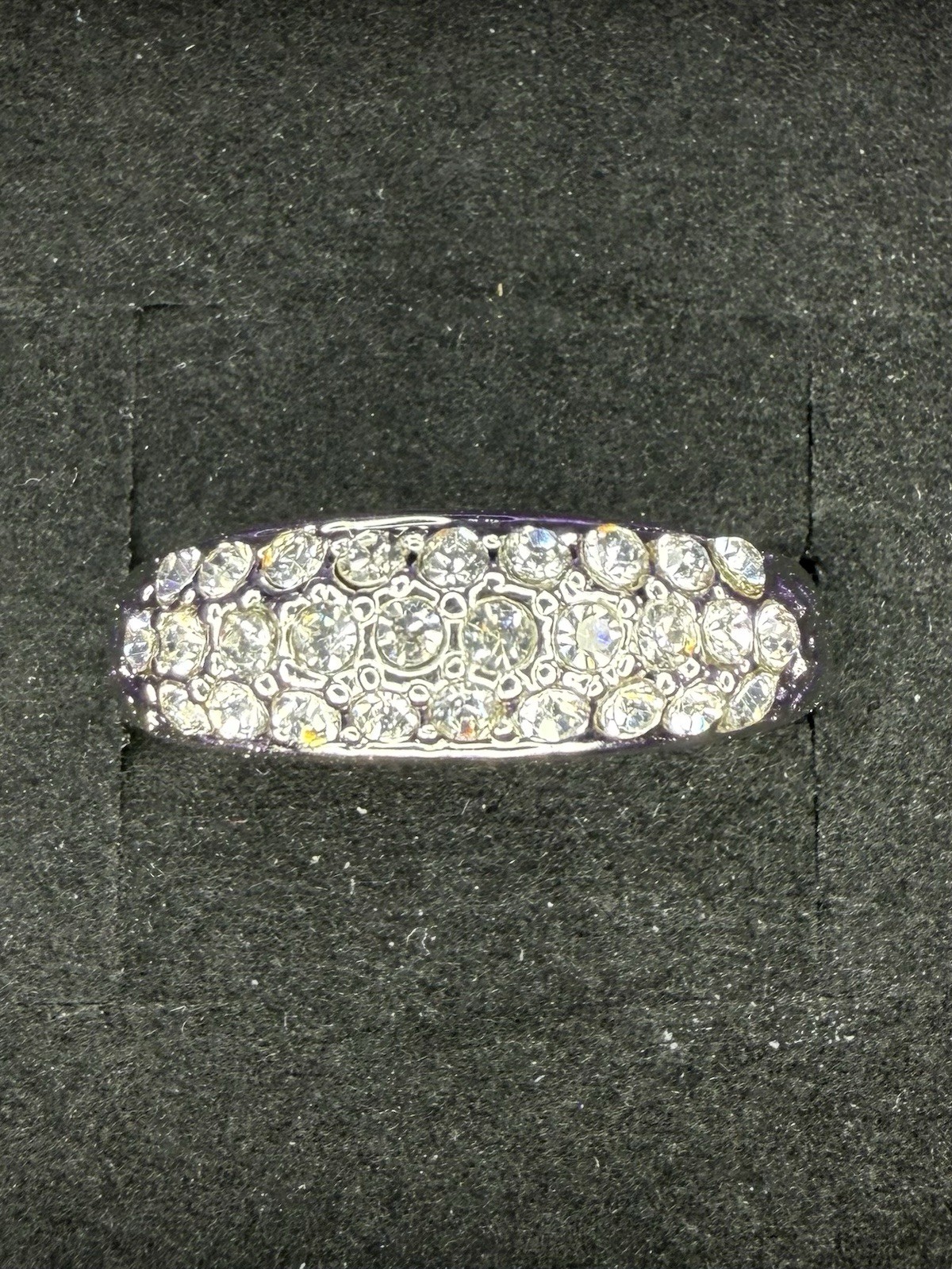 Art Deco Era Triple Row Diamond CZ Style Ring Size 7.5 Very Shiny Not Signed