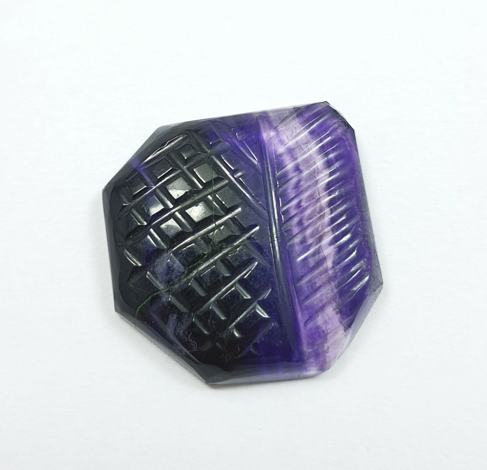 58.85Ct Natural Outstanding Bi Color Purple Fluorite Fancy Carved Loose Gemstone