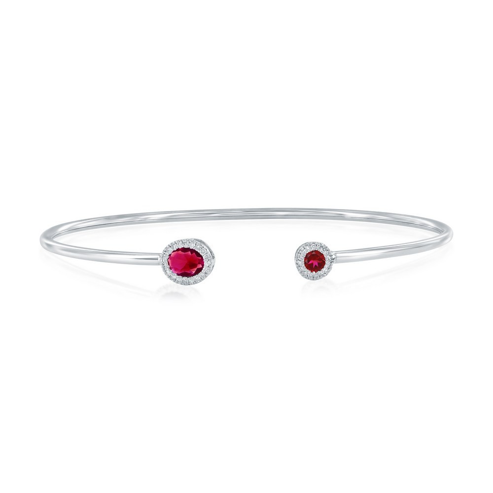 Sterling Silver Lab-Grown 0.51ct Ruby & 0.11ct Natural Bangle Rhodium Plated