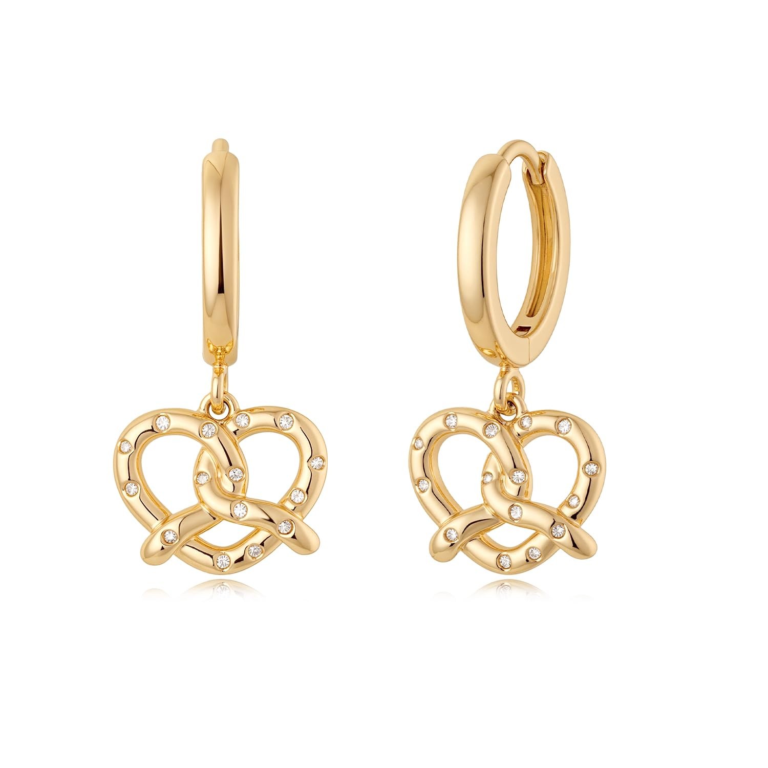 Women Knotted Heart Earrings Gold Huggie Hoop Dangle Drop Station