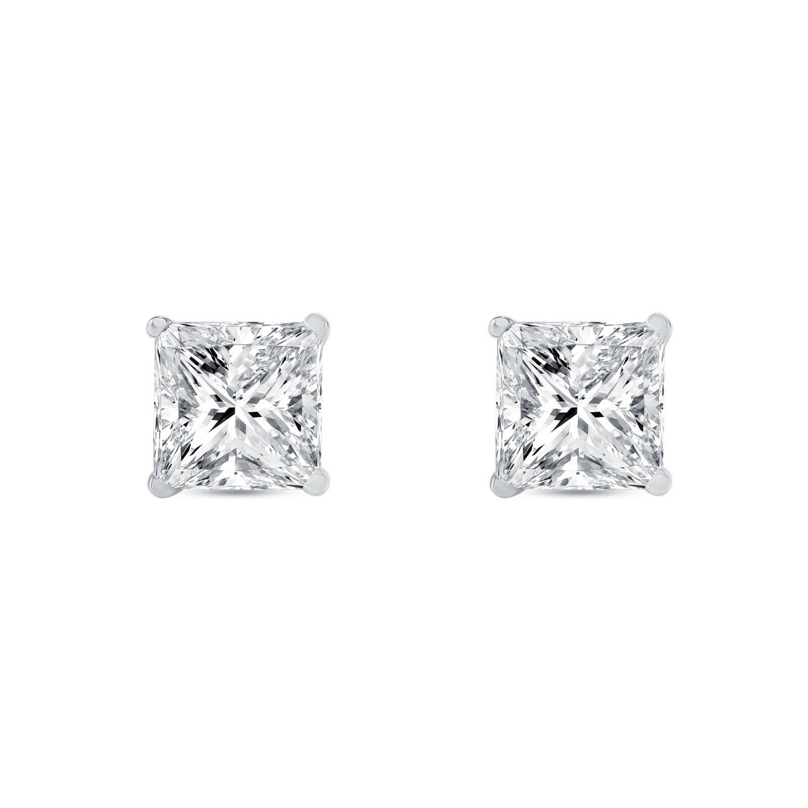 4 Ct Princess Cut Real 14K White Gold Created Diamond Earrings Studs Screw Back